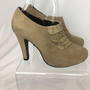 Tan suede ruffle booties